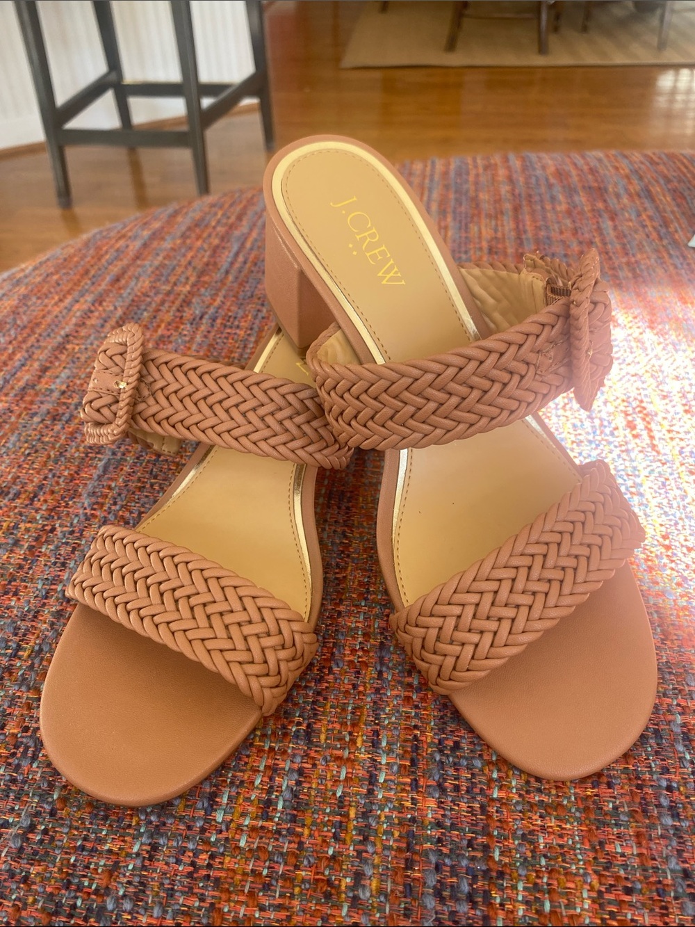 J. Crew Braided Double-Strap Block Heel Sandals in Terracotta